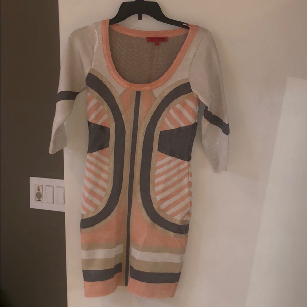 Beautiful coral, gold, and gray dress